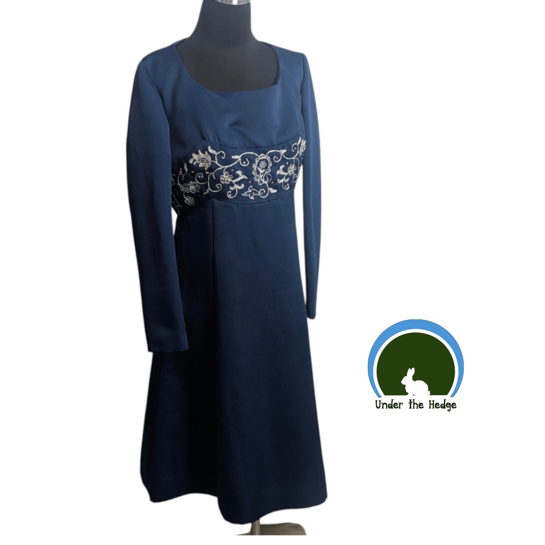 50s 60s House Of Branell Navy Rhinestone Party Dress Fits 6 8 Vintage Glam